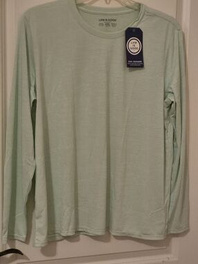Life Is Good Long-Sleeve Crew Tee in Mint Green